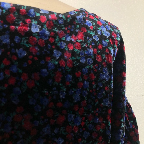 Gap Ruffle Velour Velvet Black Floral Shift Dress - Picture 8 of 10